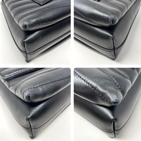 Tory Burch Kira Chevron Leather Top Handle Satchel 2 Way Shoulder Bag Black Gold - Picture 9 of 15